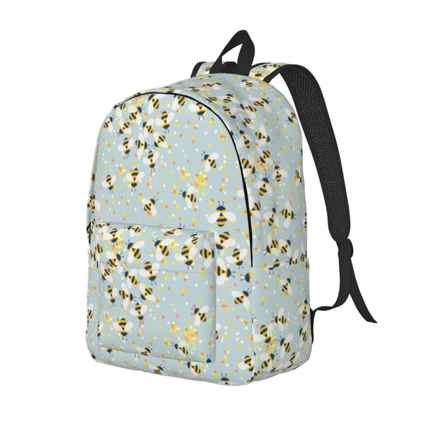 Disketp Bees print Canvas Backpack Lightweight Travel Daypack Student Rucksack Laptop Backpack-Medium
