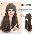 thumbnail image 2 of Gorro con peluca para mujer, de pelo largo desmontable, para otoño e invierno, tejido de lana, con cubierta completa para la cabeza, gorro con peluca, gorro para el frío, 2 of 5