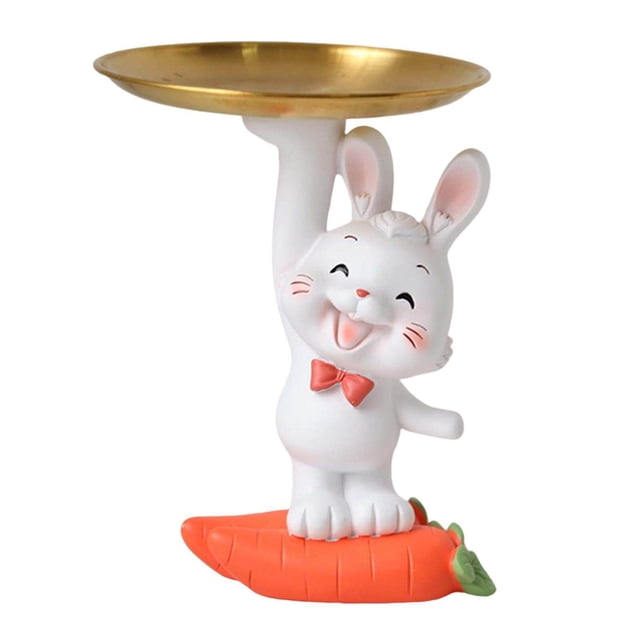 Resin Rabbit Storage Tray Statue ornaments Watches Keys Sculpture for Entrance Decor Standing