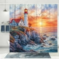 thumbnail image 3 of Coastal Nautical Lighthouse Shower Curtain, Sunset Coastal Ocean Sailboat Beach Seasides Shower Curtain, Blue Sky Polyester Fabric Waterproof Bathroom Decor with Plastic Hooks, 72X72in, 3 of 5
