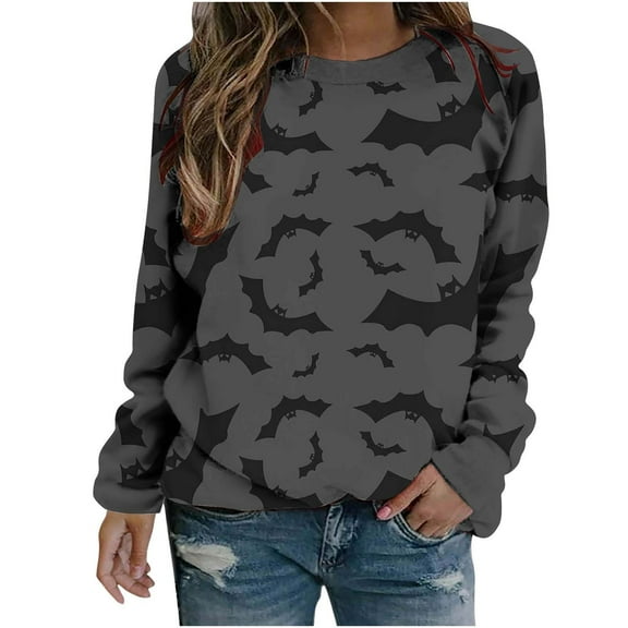 Enjoytime Women's Halloween Sweatshirts Trendy Printed Long Sleeve Pullover Tops Gothic Fall Plus Size Clothes 2025