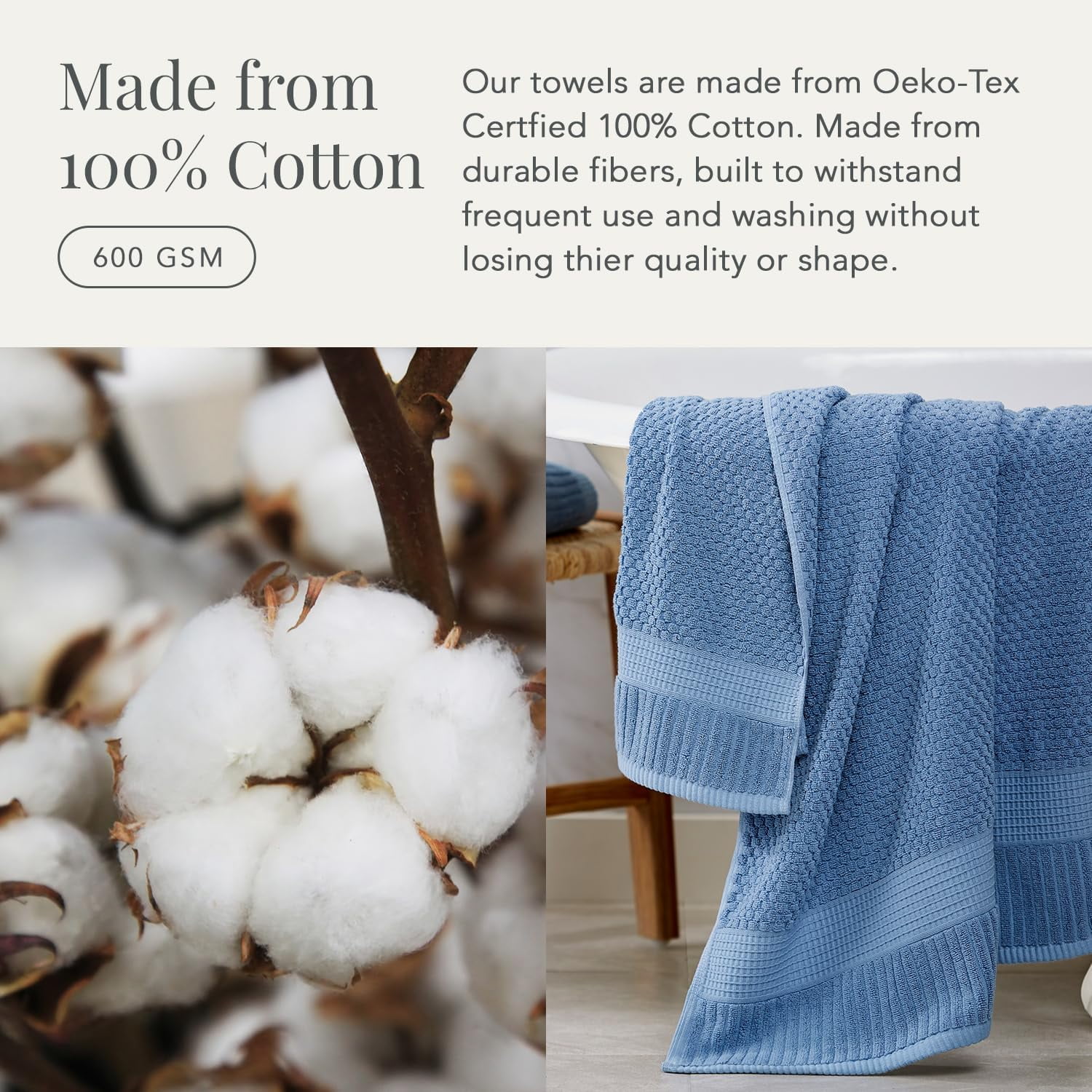 100% Cotton Bath Towel 4 Pack | Super Soft & Absorbent Quick-Dry Bath Towels 30" x 52" |Textured and Durable Cotton | Trinity Collection (4 Pack Bath Towel, Blue Shadow)