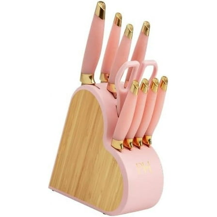 10-Piece Heart-Shaped Stainless Steel Knife Block Set, Pink, Hand Wash Only