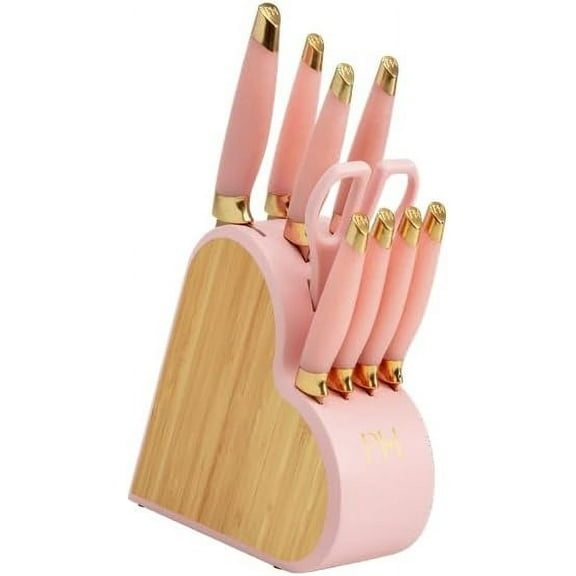 10-Piece Heart-Shaped Stainless Steel Knife Block Set, Pink, Hand Wash Only