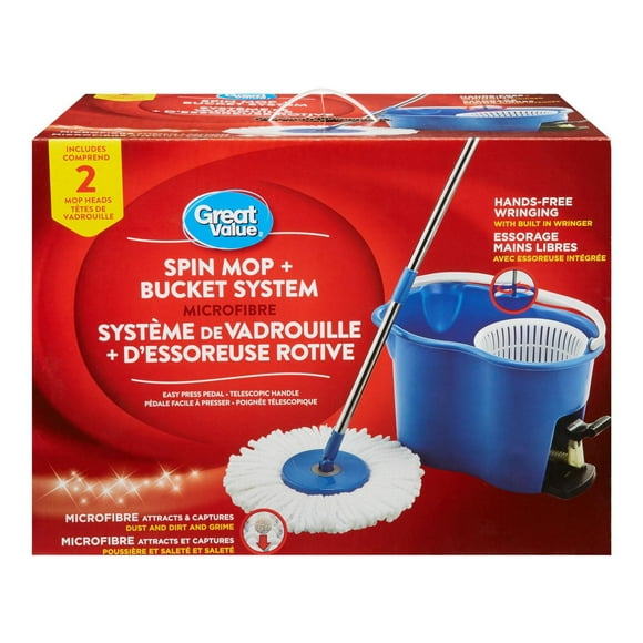 Great Value Spin Mop & Bucket System with 2 Mop Heads