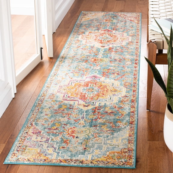 SAFAVIEH Crystal Debra Southwestern Runner Rug, Orange/Teal, 2'2" x 15'