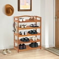 thumbnail image 3 of Costway 5-Tier Wood Shoe Rack Solid Acacia Wood Shoe Shelf with Side Metal Hooks, 3 of 10