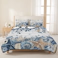 thumbnail image 3 of King Quilt Set 96''x106'', Blue Coastal Starfish Lightweight Bedspread Coverlet with 2 Pillow Shams, Beach Nautical Shell Eucalyptus Wooden Breathable All Season Quilt Bedding for Bedroom/Guest Room, 3 of 9