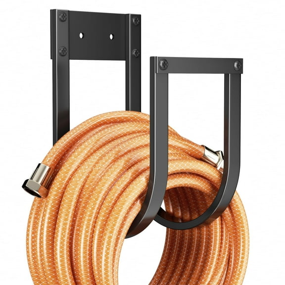 Metal Garden Hose Holder Wall Mount, Heavy Duty Outdoor Water Hose Hanger for Yard Garage Storage, Organizer for Extension Cords Air Compressor Hoses, Black