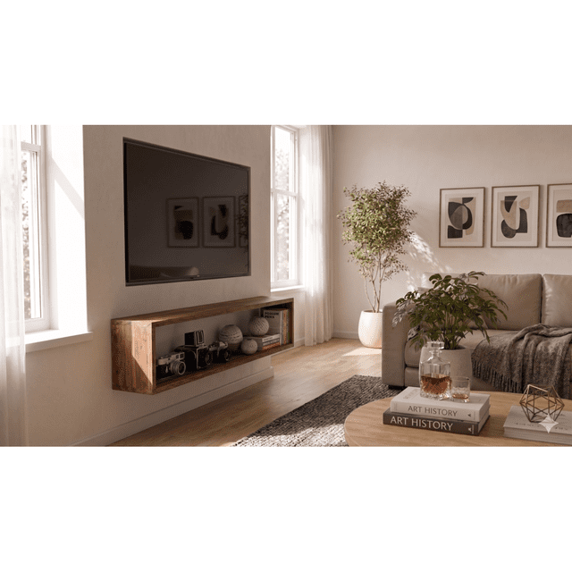 Repisa Flotante Rectangular Nicho Mdf Cafe Pared 80 Cm