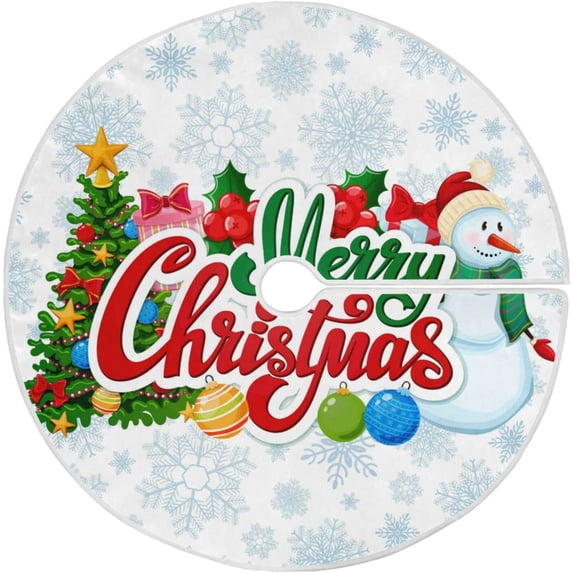 FMSHPON Merry Xmas Snowflakes Snowman Xmas Christmas Tree Skirt Stand Mat for Holiday Party Decoration Indoor Outdoor 48 inches