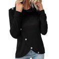 thumbnail image 1 of Pull col bénitier à manches longues pour femme, coupe ample, élégant, ourlet asymétrique, cache-cœur, noir, taille, 1 of 5