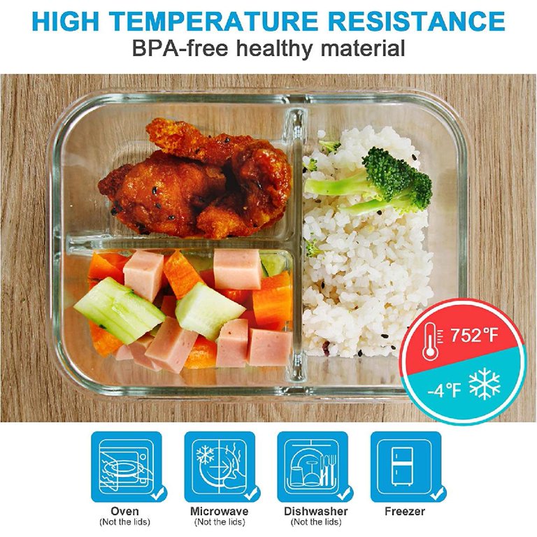 HOMBERKING 8 Pack Glass Meal Prep Containers 3 Compartment, 36oz Glass Food  Storage Containers with Lids, Airtight Glass Lunch Bento Boxes, BPA-Free 