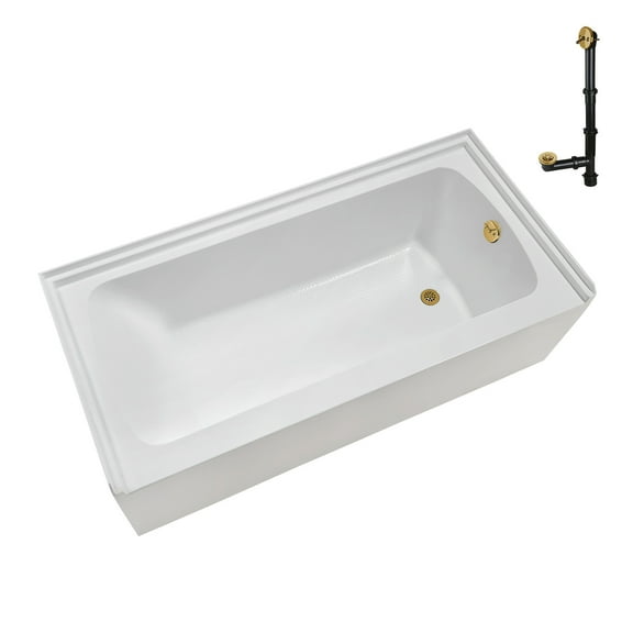 Streamline NAL-5460-BGL 66 in. x 32 in. Acrylic Right-Hand Drain Alcove Bathtub in Glossy White With External Drain in Brushed Gold