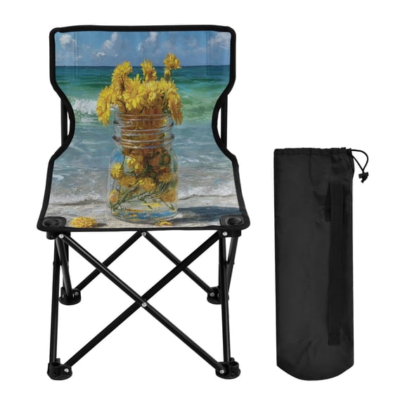Folding Chair Camping Chair For Camping Picnicking Outdoor Beach and Travel Yellow Daisy Glass Jar
