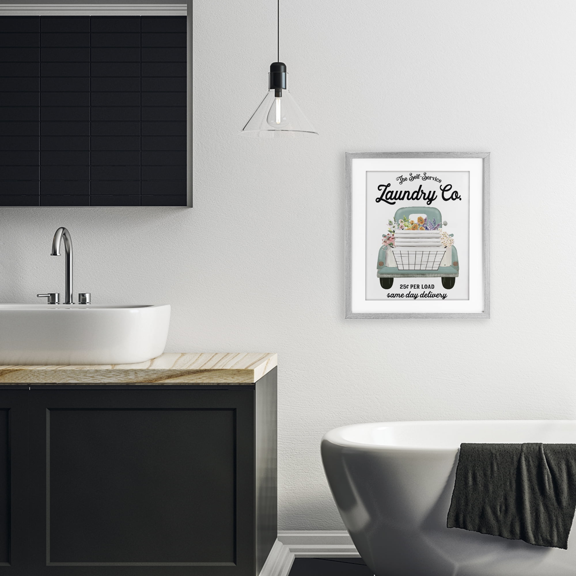 Laundry Delivery Truck Gray Framed Print Under Glass, design by Lettered and Lined