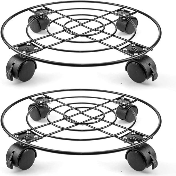 Flower Pot Round Wheels, Mobile Trolley Garden Plate Metal Bracket