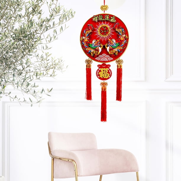 Decoración colgante de año Nuevo con dragón chino 3D, cartel de bienvenida para porche del año Lunar 2024, 100cm x 38cm con borla para sala de estar , estilo A Macarena Colgante de año nuevo
