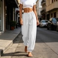 thumbnail image 6 of Khunlpohl Cotton Linen Pants for Womens Elastic Waist Drawstring Joggers Pant with Pockets Lightweight Casual Loose Trousers, 6 of 8