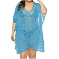 thumbnail image 2 of Plus Size Swimsuit Cover Ups for Women,Short Sleeve Crochet Knit Hollow Out V-Neck Loose Beach Swimwear, 2 of 5