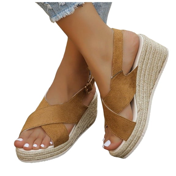 Wedge Sandals for Women Dressy Summer Platform Strappy Espadrille Casual Slingback Wedges Heels Open Toe Arch Support Pumps Shoes Khaki Size 7