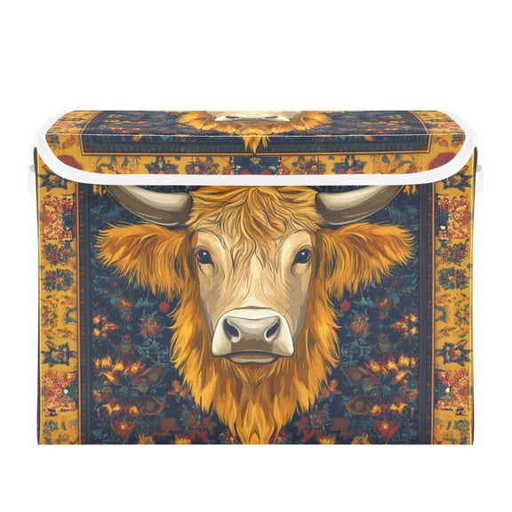 Highland Cow Face on Gorgeous Blanket Foldable Storage Bin with Lid and Handle Collapsible Storage Box 16.5 x 12.6 x 11.8 inches