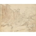 thumbnail image 2 of Franz Johann Heinrich Nadorp 18x15 Gold Ornate Wood Frame and Double Matted Museum Art Print Titled - Album with Views of Rome and Surroundings, Landscape Studies, Page 27A: “Frascati”, 2 of 4