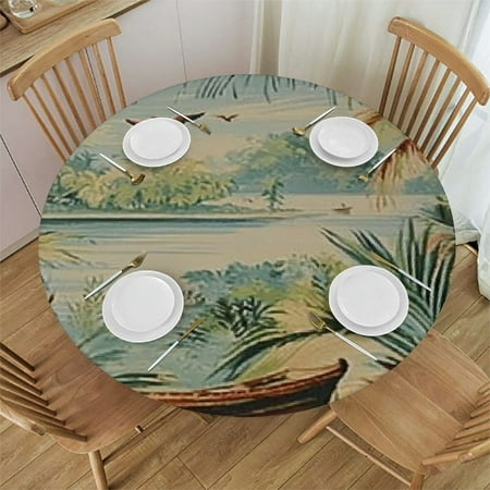 

Sheronv Birds Boat Palm Trees Round Table Cover Stain Resistant Washable for Indoor Outdoor Kitchen Dining Wedding Parties 100% Polyester Waterproof Great Home Kitchen Parties Holiday Dinner 46 -50