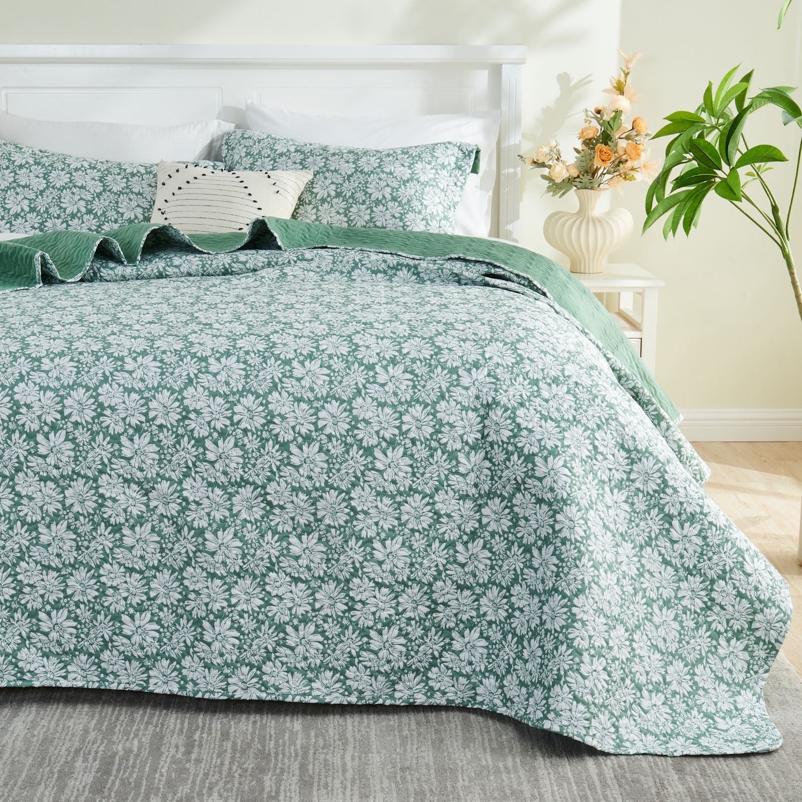 Gogreen Luxury Printed Quilt Set King Size, Lightweight Comforter Set, Oversized Bedspread Coverlet Quilted Bedding Set, with 2 Matching Pillowcases, for All Season