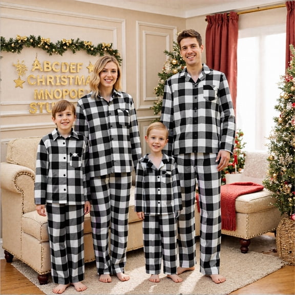 Family Christmas Pajamas Matching Sets Plaid Print Holiday Pjs Sleepwear Loungewear