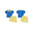 thumbnail image 2 of BemeyourBBs Toddler Baby Boy Back to School Outfit Kids Kindergarten Outfits Baby Boys Summer Clothes School Bus Embroidered Short Sleeve Zipper Lapel Shirt Tops and Plaid Pockets Shorts 2 Piece Set, 2 of 9