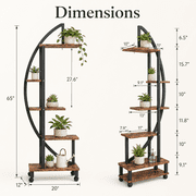 SERBASIC 2 Pcs 65 Tall Plant Stand Indoor with Grow Lights and Locking Wheels, 6 Tier Plant Shelf Half Moon Curved Ladder Flower Pot Stand Large Metal Plant Rack for Living Room, Storage & Display