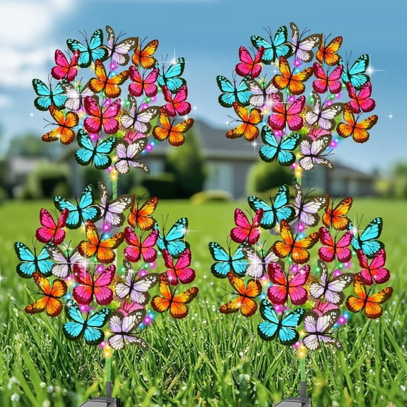TopZoo Solar Garden Lights Outdoor Decor, 4 Pack Butterfly Flower Garden Stake Lights Waterproof, Garden Decor for Yard, Patio, Pathway, Planter, Lawn, Christmas, Multi-Color LED