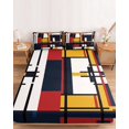 thumbnail image 2 of King Size Fitted Sheet Set - Yellow Red Blue Geometric 3 Piece Bedding Sets 16" Deep Pocket Fitted Sheet with 2 Pillowcases, Modern Color Block Abstract Art Brushed Microfiber Hotel Luxury Bed Sheets, 2 of 9