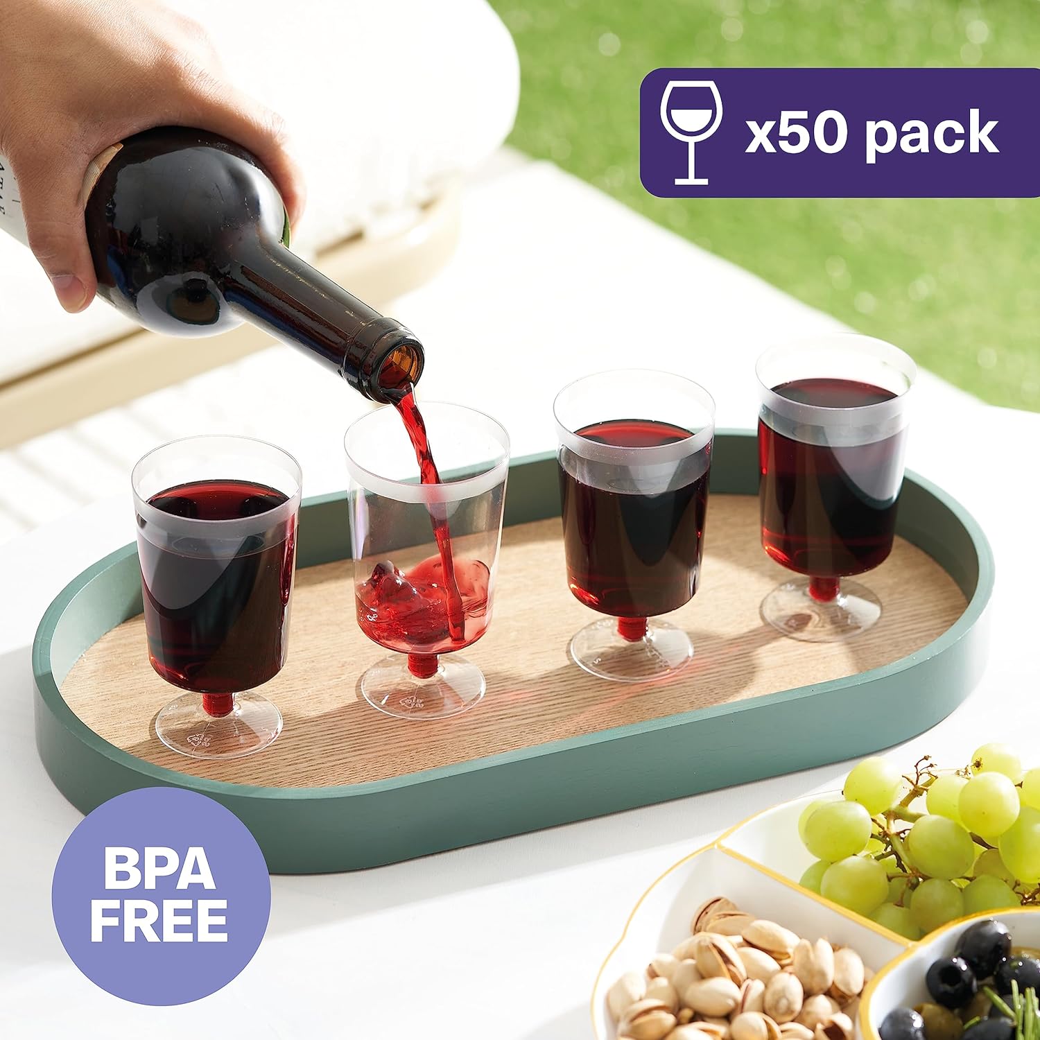 MATANA 50 Pack 6 oz Clear Plastic Wine Glasses & Goblet Cups with Stem for Wedding Banquet, Garden Parties & Events