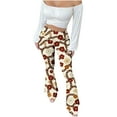 thumbnail image 3 of AGWOLF Women's High Waisted Flare Leggings Floral Bell Bottoms Yoga Pants Vintage 70S Long Pant Beige M, 3 of 10