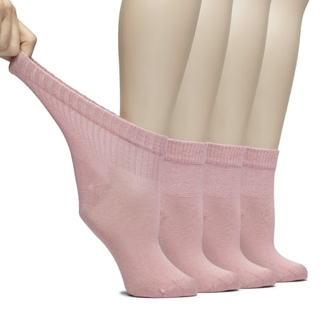 

HUGH UGOLI Women Diabetic Ankle Socks Super Soft & Thin Bamboo Socks Wide & Loose Non-Binding Top & Seamless Toe 4 Pairs Rose Cloud Shoe Size: 10-12