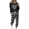 thumbnail image 2 of Tracksuit Women 2 Piece Outfits Casual Love Heart Print Long Sleeve Crewneck Sweatshirt Pullover Tops sets Valentine's Day Theme Drawstrings Waist Jogger Pants with Pockets, 2 of 5