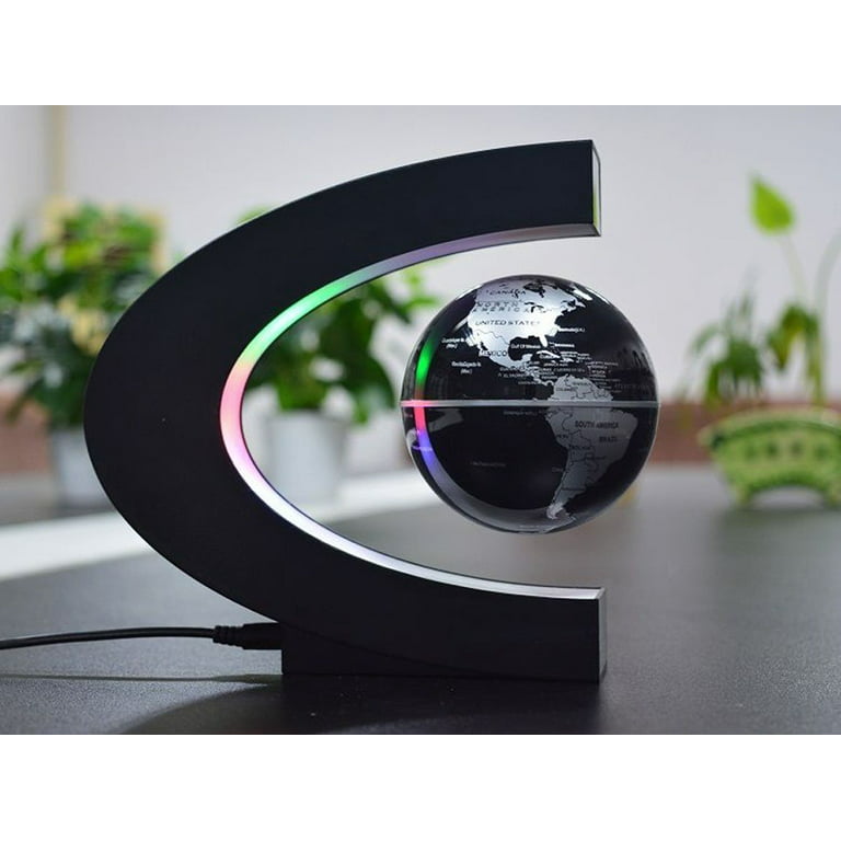 Trenzsary Floating Globe with LED Lights C Shape Magnetic Levitation Floating Globe World Map for Desk Decoration (Black)