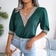 thumbnail image 5 of Moda mujer Casual encaje Patchwork cuello pico 1/2 manga temperamental suelta camiseta verano blusa Tops Pompotops  hkajfhjk472142, 5 of 8