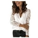 thumbnail image 2 of ICHUANYI Clearance Large Size Women Lace Solid Splicing Long Sleeve Slim Blouse V-Neck Tops Shirt(White, M) Ichuanyi Ichuanyi, 2 of 5