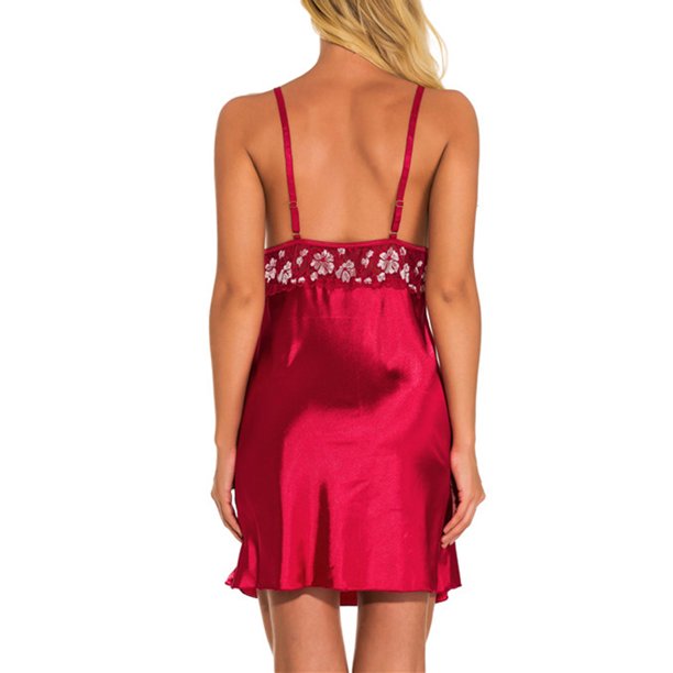 Conjunto de lencería Lady Clothing Deep V camisón ropa de dormir disfraces Tmvgtek para mujer Vino rojo T L