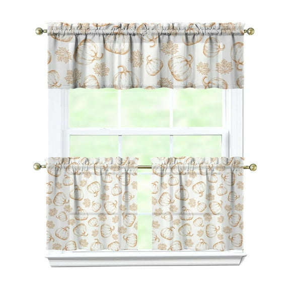 Rod Pocket Kitchen Curtain Set 3-Piece, 27.5x36 Inch Valance & Tier Drapes, Polyester Pongee Cafe Curtains for Living Room, Bathroom, Farmhouse Rustic Country Window Treatments.
