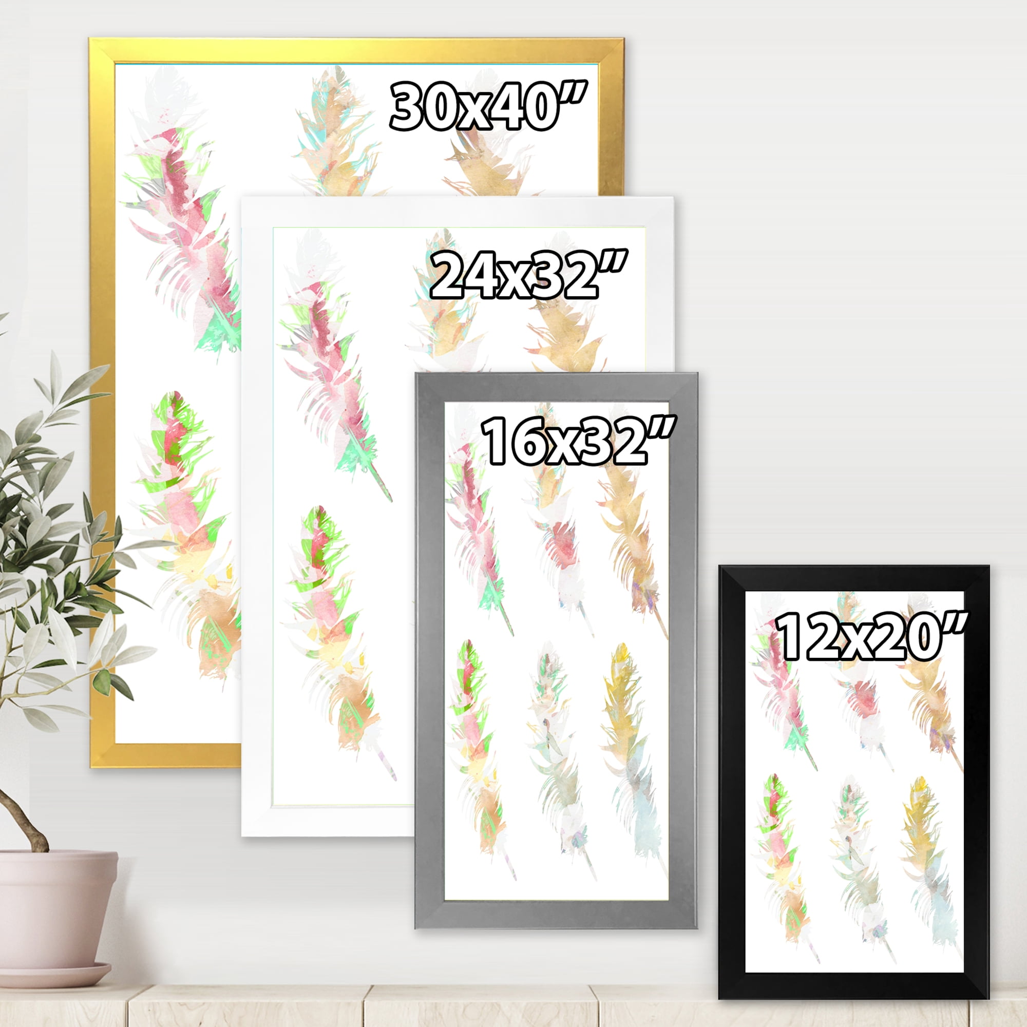 Designart 'Vibrant Boho Art Feather In Rustic Bright Colors' Bohemian & Eclectic Framed Art Print