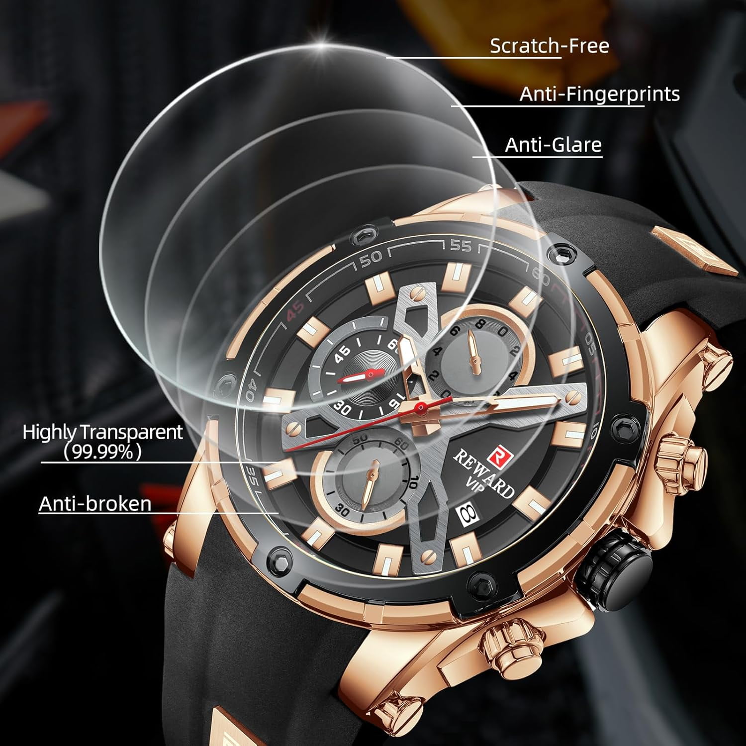 Men's Watch Fashion Tonneau Wrist Watches (Chronograph/Waterproof/Luminous/Calendar) Silicon Strap Quartz Watch for Men