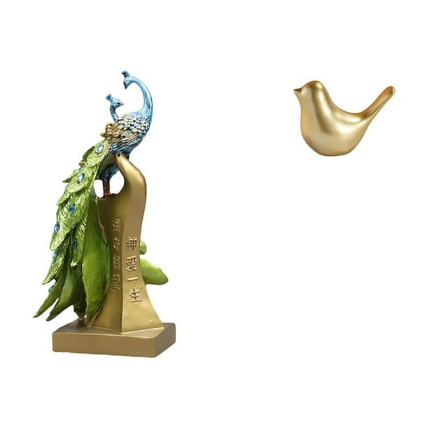Estatua De Pavo Real Con Pájaros Dorados, Escultura De Animal, Figura Decorativa Moderna, Adorno Para Escritorio, Entrada, Mesa, Centro De Mesa, Oficina, Cumpleaños, Regalo De Inauguración