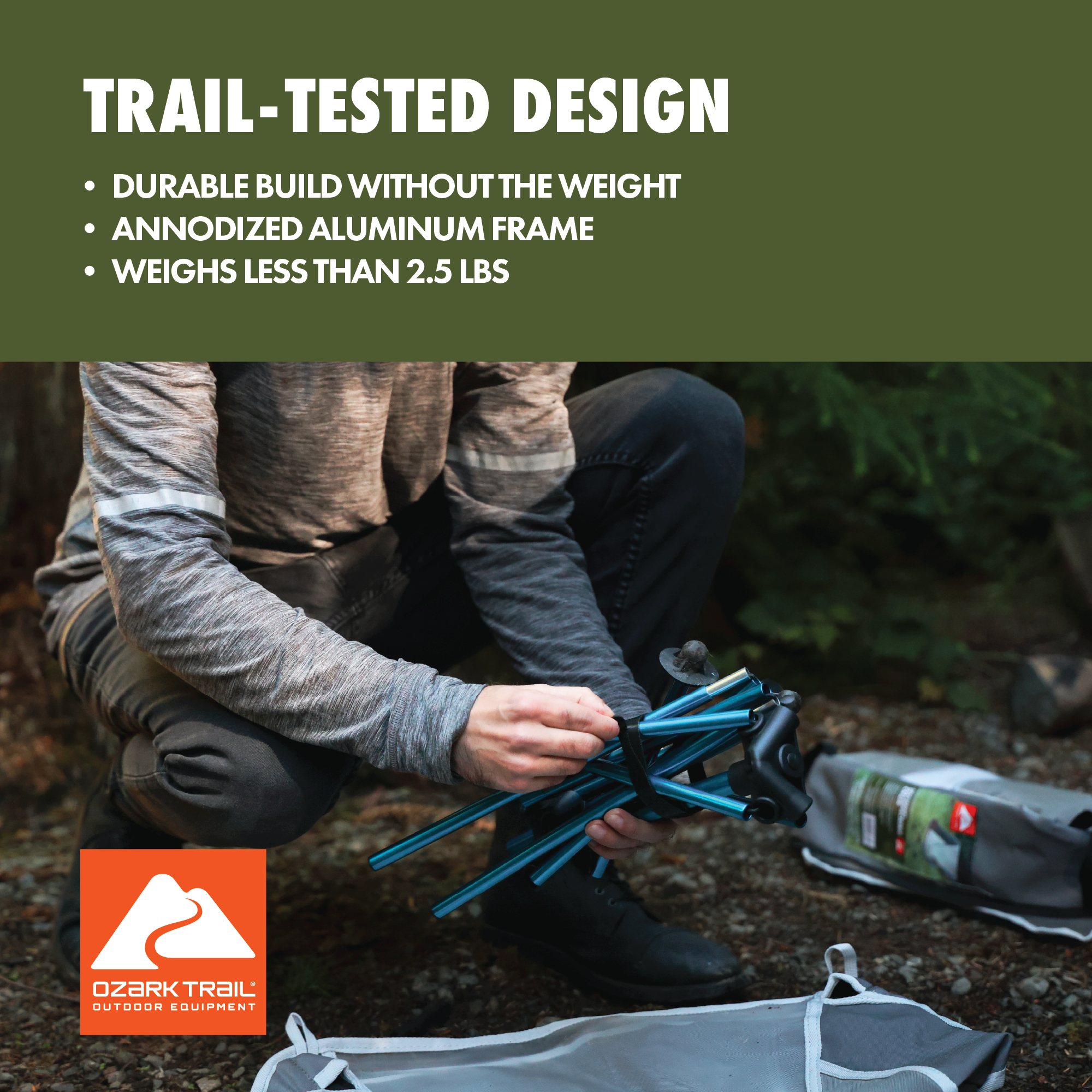 Silla de campamento ultraligera Ozark Trail con bolsa de transporte, marco turquesa mar 3