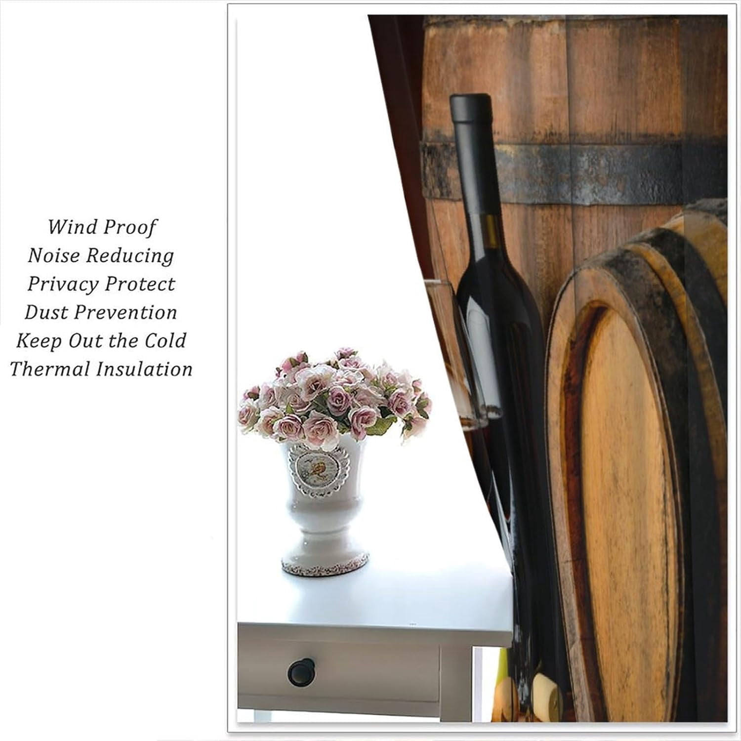 Red Wine Kitchen Curtains Vintage Grapes Brown Wood Barrel Curtain with Rod Pocket for Bedroom Living Room Home Decor Drapes Thermal Insulated Window Treatments 2 Panels Set 84x84in