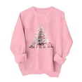 thumbnail image 4 of Guzom Womens Christmas Sweatshirt 100% Polyester - Pink Tree & Gift Graphic, Relaxed Fit, Pink, XS-XL for Holiday Occasions,Size XS, 4 of 5
