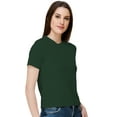 thumbnail image 2 of eloria Women's Lycra Round Neck Slim Fitted Basic Tee Tops Short Sleeve T-Shirt, Color : Bottle Green, 2 of 6